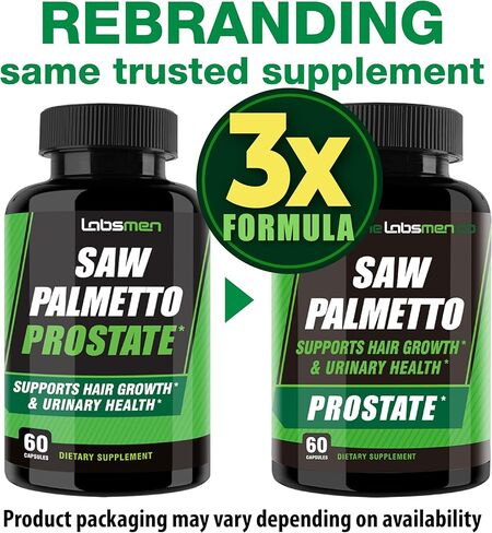 3X Formula Natural Prostate Health Supplements for Men - Saw Palmetto Reduce Nighttime Bathroom Trips + Hair Growth/Hair Loss Prevention, 2-Mons (60 Count (Pack of 1)) in Saudi Arabia