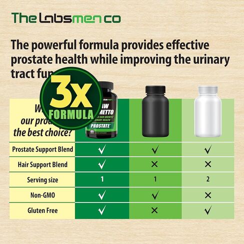 3X Formula Natural Prostate Health Supplements for Men - Saw Palmetto Reduce Nighttime Bathroom Trips + Hair Growth/Hair Loss Prevention, 2-Mons (60 Count (Pack of 1)) in Saudi Arabia