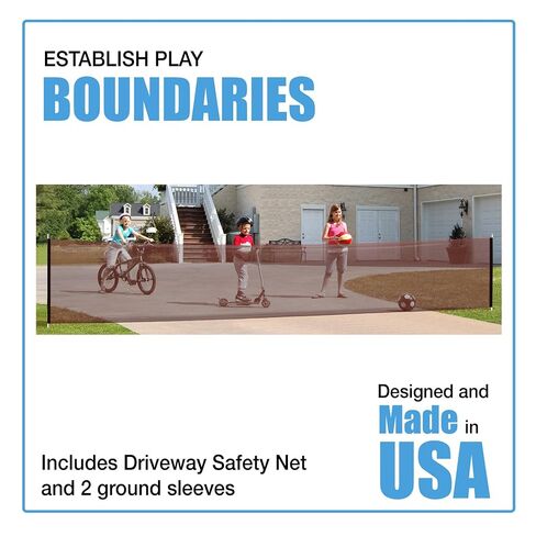Kidkusion Driveway Safety Net for Outdoor Play| 12 Ft. | Visual Boundary for Playtime Safety | Black | Made in USA in Kuwait