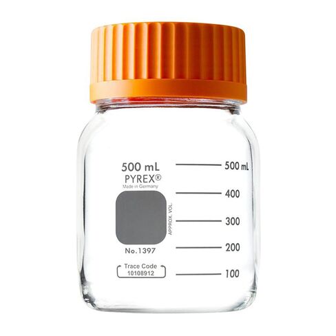 Pyrex Borosilicate Glass Cylindrical Wide Mouth Media Storage Bottle with GLS80 Screw Cap, 500ml Capacity (Case of 10) in Saudi Arabia