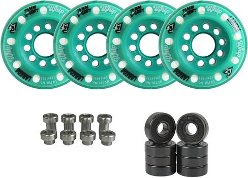 عجلات الهوكي من Labeda Whips Roller - عبوة من 4 قطع باللون الوردي - ناعمة جدًا - اختر الحجم - تتضمن فواصل Evo ومحامل سيراميك هجينة Amp in Kuwait