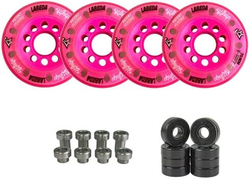 Labeda Whips Roller Hockey Wheels - Pink 4-Pack - X-Soft - Choose Size - Includes Evo Spacers and Amp Hybrid Ceramic Bearings in Saudi Arabia