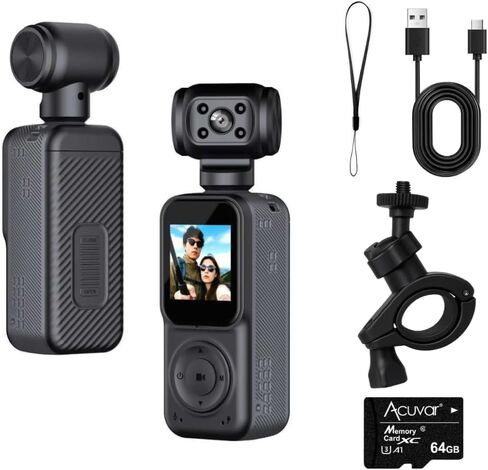 64GB FHD 1080P Mini Body Camera, Wearable Action Body Cam, Thumb Size Hands Free Recording Body Worn Camera, Premium Portable Camcorder Mount Anywhere for Pet Walking, Work, Travel with WiFi (Black) in Kuwait