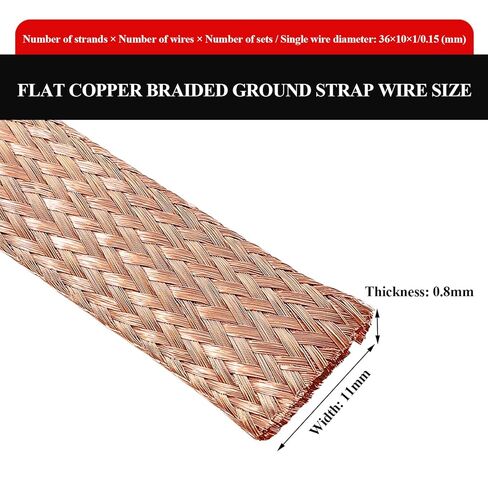 5 Meters Flat Copper Braided Grounding Strap, Flexible Earth Braid Ground Cable Width 5-30Mm Suitable for Electrical Connection, 25mm(Width 6mm) in Saudi Arabia