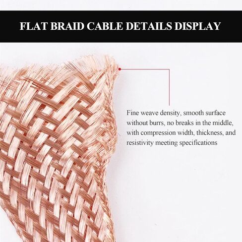 5 Meters Flat Copper Braided Grounding Strap, Flexible Earth Braid Ground Cable Width 5-30Mm Suitable for Electrical Connection, 25mm(Width 6mm) in Saudi Arabia
