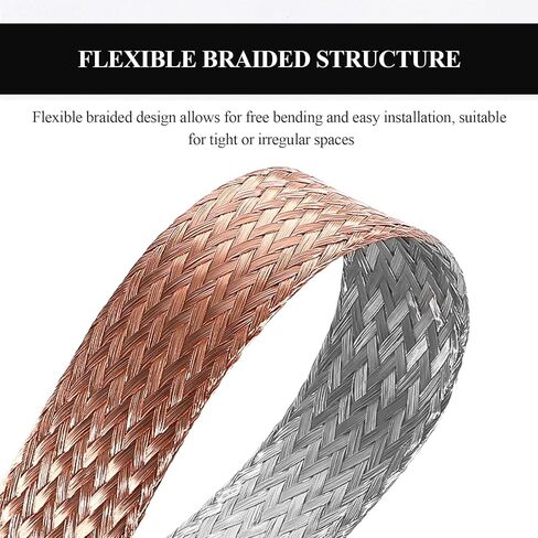 5 Meters Flat Copper Braided Grounding Strap, Flexible Earth Braid Ground Cable Width 5-30Mm Suitable for Electrical Connection, 25mm(Width 6mm) in Saudi Arabia