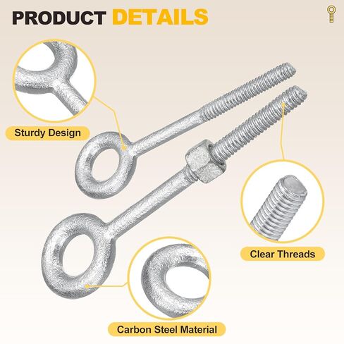 METALLIXITY Eye Bolt with Nuts (5/8"x8") 1Set, Zinc-Plated Carbon Steel Machinery Lifting Ring Threaded Eye Bolt - for Load Hoisting, White in Saudi Arabia