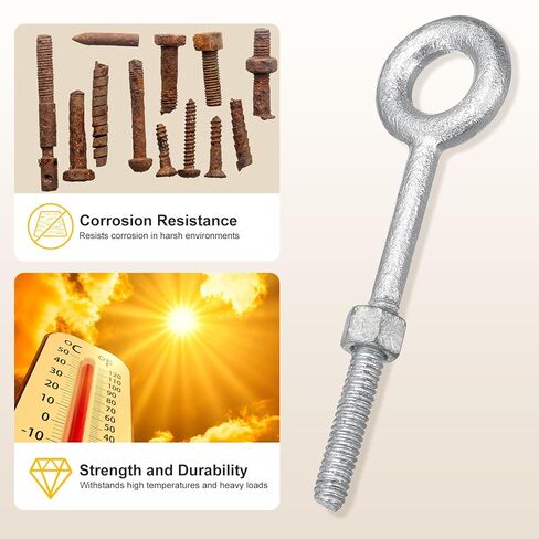 METALLIXITY Eye Bolt with Nuts (5/8"x8") 1Set, Zinc-Plated Carbon Steel Machinery Lifting Ring Threaded Eye Bolt - for Load Hoisting, White in Saudi Arabia