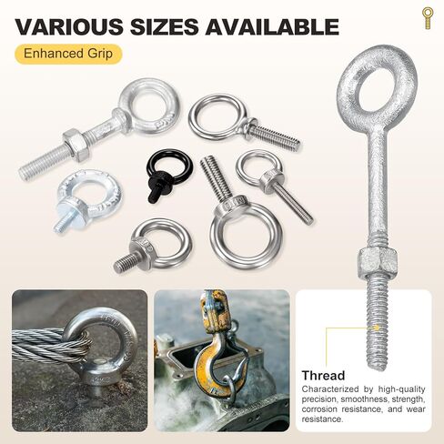 METALLIXITY Eye Bolt with Nuts (5/8"x8") 1Set, Zinc-Plated Carbon Steel Machinery Lifting Ring Threaded Eye Bolt - for Load Hoisting, White in Saudi Arabia