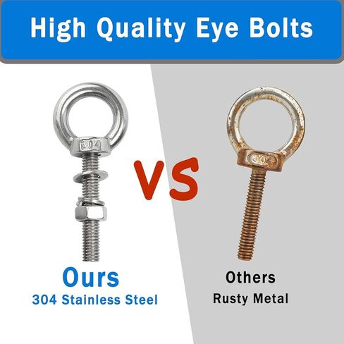 5 عبوات من مسامير العين المصنوعة من الفولاذ المقاوم للصدأ M6 مع غسالة صواميل، M6 × 35 مم (1/4 بوصة × 1.4 بوصة) مسمار طويل لرفع الكتف، مسامير ذات عيون ملولبة شديدة التحمل للاستخدام في المنزل والأثاث والأرجوحة والأماكن الداخلية والخارجية in Kuwait