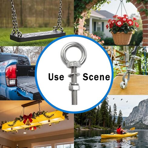 5 عبوات من مسامير العين المصنوعة من الفولاذ المقاوم للصدأ M6 مع غسالة صواميل، M6 × 35 مم (1/4 بوصة × 1.4 بوصة) مسمار طويل لرفع الكتف، مسامير ذات عيون ملولبة شديدة التحمل للاستخدام في المنزل والأثاث والأرجوحة والأماكن الداخلية والخارجية in Kuwait