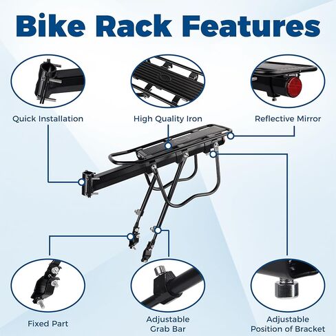 MEGHNA Bike Rear Rack Large Capacity Stable Bike Rear Cargo Detachable Universal Fit for Most Bikes Easy to Install with Reflector for Mountain Bike Road Bike Cruiser Bike etc. in Saudi Arabia
