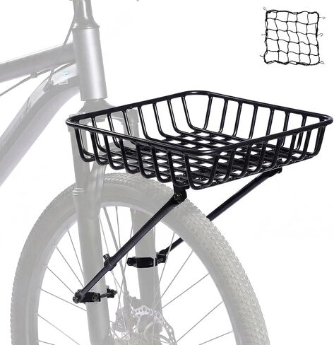 رف سلة الدراجة الأمامي، رف أمامي للدراجة من الألومنيوم مع دعامات قابلة للتعديل، متوافق مع شوكة التعليق والدراجة الإلكترونية للدراجات مقاس 26-29 بوصة، يتضمن شبكة شحن in Kuwait