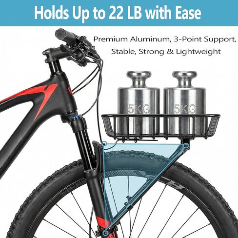 رف سلة الدراجة الأمامي، رف أمامي للدراجة من الألومنيوم مع دعامات قابلة للتعديل، متوافق مع شوكة التعليق والدراجة الإلكترونية للدراجات مقاس 26-29 بوصة، يتضمن شبكة شحن in Kuwait