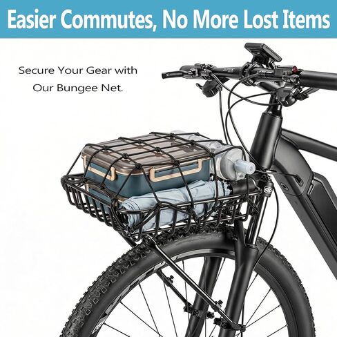 رف سلة الدراجة الأمامي، رف أمامي للدراجة من الألومنيوم مع دعامات قابلة للتعديل، متوافق مع شوكة التعليق والدراجة الإلكترونية للدراجات مقاس 26-29 بوصة، يتضمن شبكة شحن in Kuwait