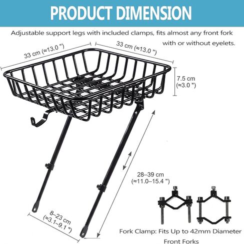 رف سلة الدراجة الأمامي، رف أمامي للدراجة من الألومنيوم مع دعامات قابلة للتعديل، متوافق مع شوكة التعليق والدراجة الإلكترونية للدراجات مقاس 26-29 بوصة، يتضمن شبكة شحن in Kuwait