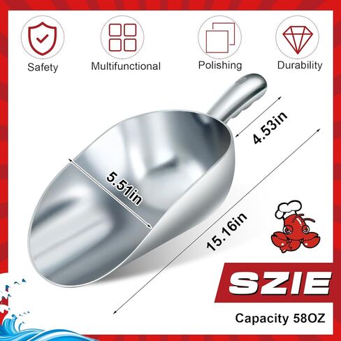 2 Pcs 58-ounce Metal Ice Scoop Large Crawfish Scoop Aluminum Utility Scooper Round Bottom Crawfish Boil Party Supplies for Pet Food Rock Salt Seafood Cat Litter Kitchen Bar Ice Machine in Kuwait