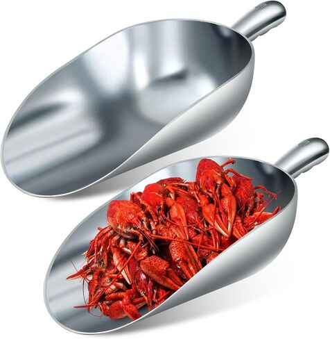 2 Pcs 58-ounce Metal Ice Scoop Large Crawfish Scoop Aluminum Utility Scooper Round Bottom Crawfish Boil Party Supplies for Pet Food Rock Salt Seafood Cat Litter Kitchen Bar Ice Machine in Kuwait