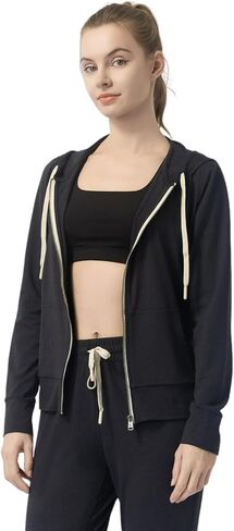 Women's Stretch Athletic Full Zip Hoodie - Kangaroo Pockets, Comfort Workout Jacket for Active & Relaxed Days in Kuwait