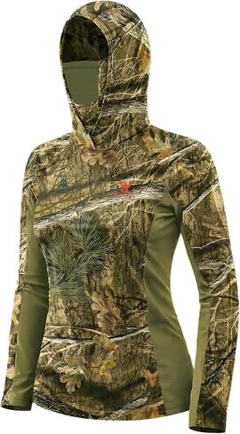 Women’s Camo Hunting Hoodie with Face Mask, UPF 50+ Lightweight Quick Dry Shirt for Turkey and Deer Hunts in Saudi Arabia