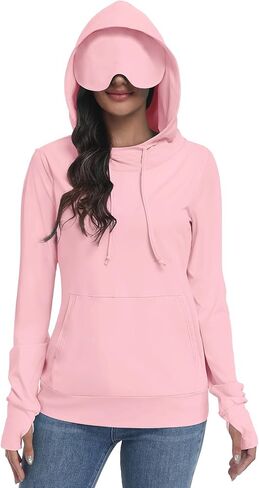 SeSe Code Womens UPF 50+ Sun Protection Hoodie with Eye Mask Travel Airplane Sleep Pullover with Thumb Holes & Pocket in Kuwait