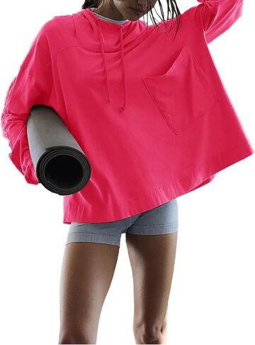 Topstype Women's Lightweight Hooded Tops Oversized Long Sleeve Shirts in Saudi Arabia