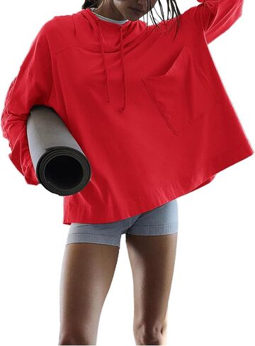 Topstype Women's Lightweight Hooded Tops Oversized Long Sleeve Shirts in Saudi Arabia
