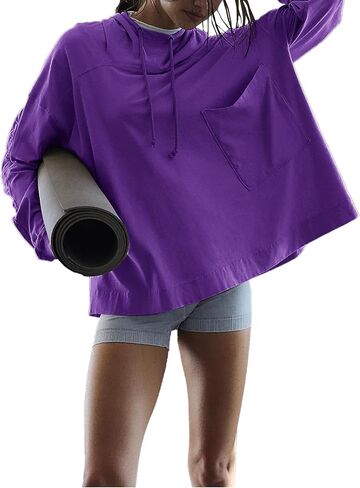 Topstype Women's Lightweight Hooded Tops Oversized Long Sleeve Shirts in Saudi Arabia