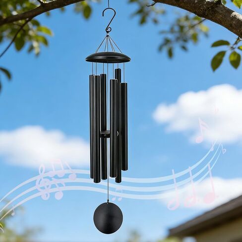45 Inch Memorial Wind Chimes Outdoor, Large Deep Tone with 6 Heavy Aluminum Tubes, Hand-Tuned Sympathy Gift for Loss of Loved One, Garden Hanging Decor for Yard, Black (45") in Kuwait