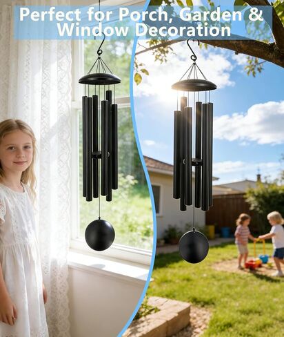 45 Inch Memorial Wind Chimes Outdoor, Large Deep Tone with 6 Heavy Aluminum Tubes, Hand-Tuned Sympathy Gift for Loss of Loved One, Garden Hanging Decor for Yard, Black (45") in Kuwait