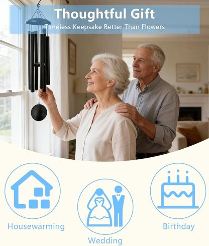 45 Inch Memorial Wind Chimes Outdoor, Large Deep Tone with 6 Heavy Aluminum Tubes, Hand-Tuned Sympathy Gift for Loss of Loved One, Garden Hanging Decor for Yard, Black (45") in Kuwait