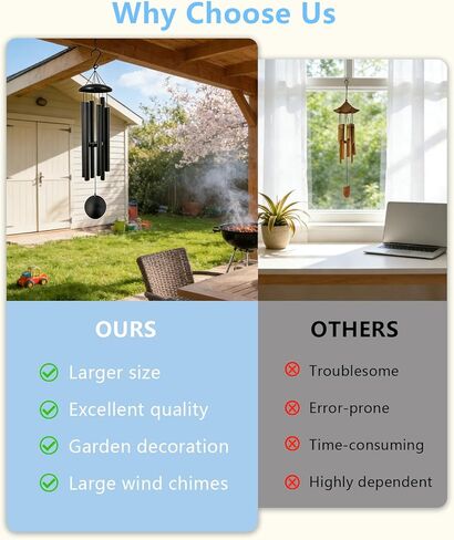 45 Inch Memorial Wind Chimes Outdoor, Large Deep Tone with 6 Heavy Aluminum Tubes, Hand-Tuned Sympathy Gift for Loss of Loved One, Garden Hanging Decor for Yard, Black (45") in Kuwait