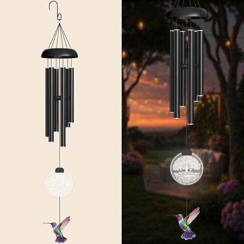 37" Solar Wind Chimes for Outside, Gifts Wind Chimes with Solar Powered Acrylic Lights & Hand-Painted Hummingbird for Mom, Grandma, Outdoor Wind Chimes for Garden, Patio, Yard in Saudi Arabia
