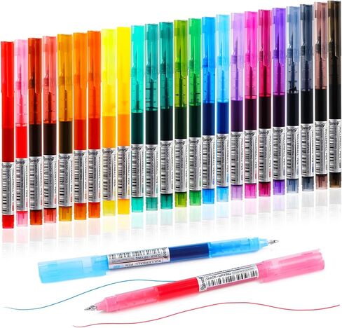 USUAL Liquid Ink Rollerball 24 Colored Pens Ballpoint 0.7mm Cute Fine Point Smooth Writing Gel Ink Pens For Writing Coloring Journaling Note Taking Office Students Drawing Ink Pens in Kuwait