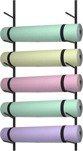 رف بساط اليوجا مكون من 6 طبقات، حامل بساط اليوجا، حامل على الحائط، رف تخزين بساط اليوجا، يحمل 30 رطلًا لبكرات الرغوة، وأشرطة المقاومة، وصالة الألعاب الرياضية المنزلية in Kuwait