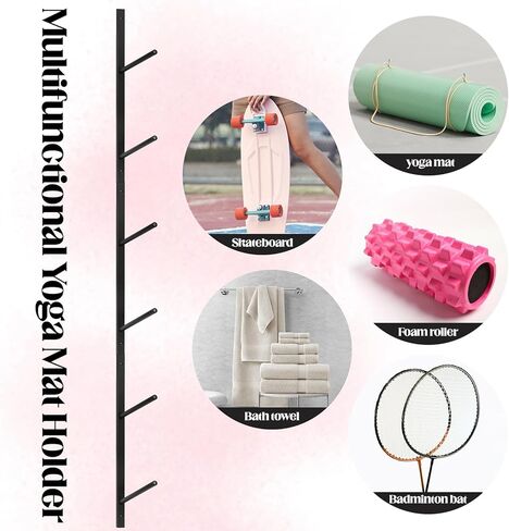 رف بساط اليوجا مكون من 6 طبقات، حامل بساط اليوجا، حامل على الحائط، رف تخزين بساط اليوجا، يحمل 30 رطلًا لبكرات الرغوة، وأشرطة المقاومة، وصالة الألعاب الرياضية المنزلية in Kuwait