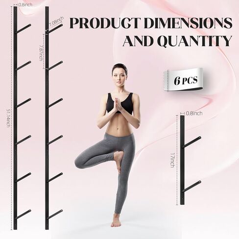 رف بساط اليوجا مكون من 6 طبقات، حامل بساط اليوجا، حامل على الحائط، رف تخزين بساط اليوجا، يحمل 30 رطلًا لبكرات الرغوة، وأشرطة المقاومة، وصالة الألعاب الرياضية المنزلية in Kuwait