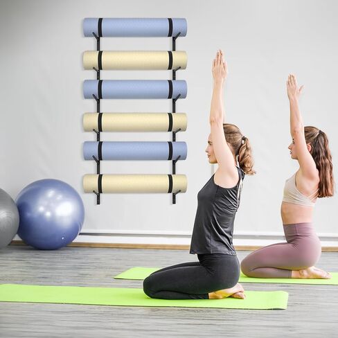 رف بساط اليوجا مكون من 6 طبقات، حامل بساط اليوجا، حامل على الحائط، رف تخزين بساط اليوجا، يحمل 30 رطلًا لبكرات الرغوة، وأشرطة المقاومة، وصالة الألعاب الرياضية المنزلية in Kuwait