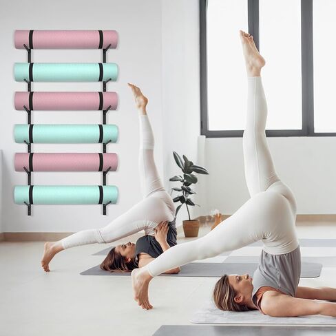 رف بساط اليوجا مكون من 6 طبقات، حامل بساط اليوجا، حامل على الحائط، رف تخزين بساط اليوجا، يحمل 30 رطلًا لبكرات الرغوة، وأشرطة المقاومة، وصالة الألعاب الرياضية المنزلية in Kuwait