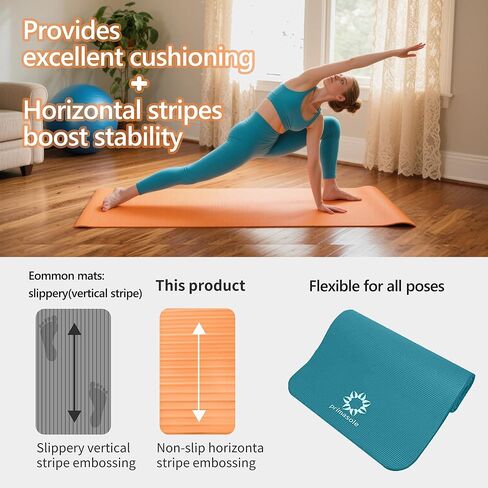 سجادة يوجا سميكة من Primasole، سجادة NBR سميكة للغاية بسمك 1/2 بوصة مع ثبات معزز - تصميم محكم، بساط خفيف الوزن مع حزام حمل وحقيبة لليوجا والبيلاتيس وصالة الألعاب الرياضية والاستخدام المنزلي (ألوان خضراء داكنة) in Kuwait
