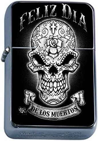 Flip Top Oil Lighter Sugar Skull D26 Day of the Dead Dia De La Muerto Includes Silver Case in Kuwait