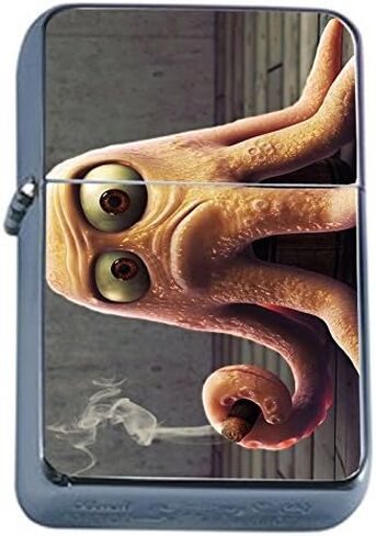 Flip Top Oil Lighter Funny Smoking Animal S8 Smoking Octopus Includes Silver Case in Kuwait
