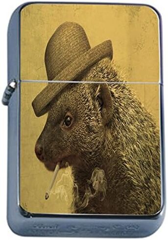 Flip Top Oil Lighter Funny Smoking Animal S14 Smoking Porcupine Includes Silver Case in Kuwait