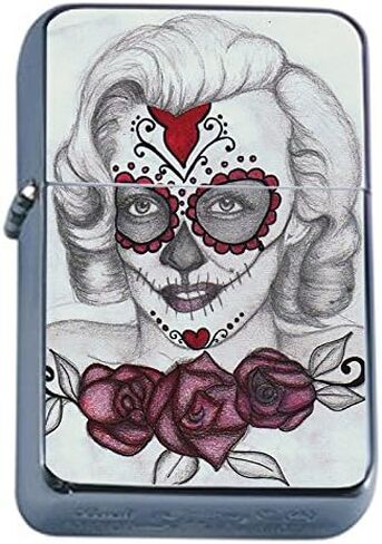 Flip Top Oil Lighter Sugar Skull D27 Day of the Dead Dia De La Muerto Includes Silver Case in Kuwait