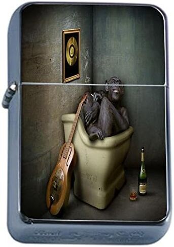 Flip Top Oil Lighter Funny Smoking Animal S11 Ape Relaxing Includes Silver Case in Kuwait