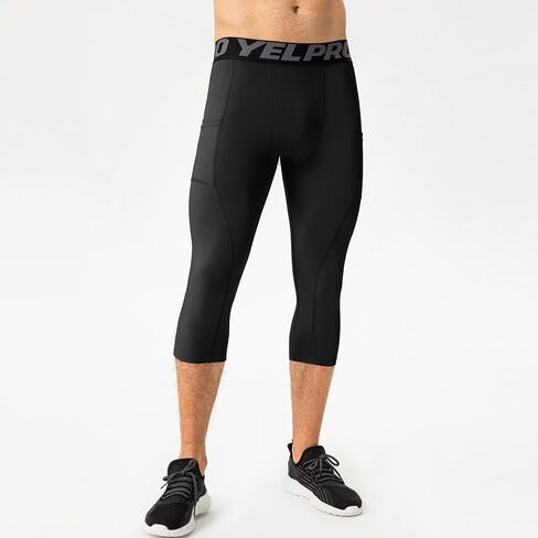 Men's 3/4 Compression Pants with Pockets Athletic Leggings Running Cool Dry Active Workout Sport Baselayer Tights in Saudi Arabia