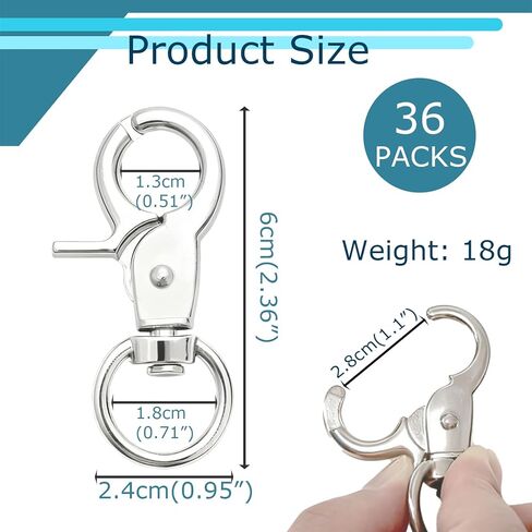 36PCS Trigger Snap Hooks, 2.36" Zinc Alloy Heavy Duty Swivel Clasp Metal Snap Clips for Dog Leash, Pet Cages, Key Chains, Bags in Kuwait