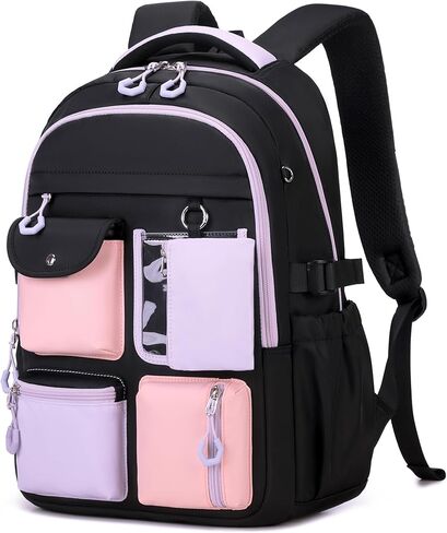 Backpack for Girls, Bookbag for Middle School & Elementary School, Multiple Pockets Cute Girls Backpacks Ages 6-12(Black) in Kuwait