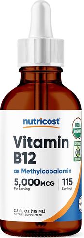 Nutricost Organic Vitamin B12 (Methylcobalamin) Liquid Drops (5,000mcg) 3.8 Fl. Oz - USDA Organic, OTCO Certified, Vegetarian-Friendly, GMO-Free, Gluten-Free, 115 Servings in Kuwait