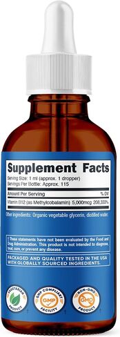 Nutricost Organic Vitamin B12 (Methylcobalamin) Liquid Drops (5,000mcg) 3.8 Fl. Oz - USDA Organic, OTCO Certified, Vegetarian-Friendly, GMO-Free, Gluten-Free, 115 Servings in Kuwait